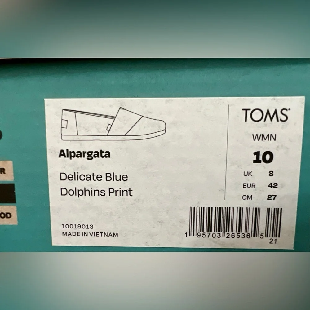New TOMS Alparata Blue Delicate Dolphin   Printed Canvas - Size 10